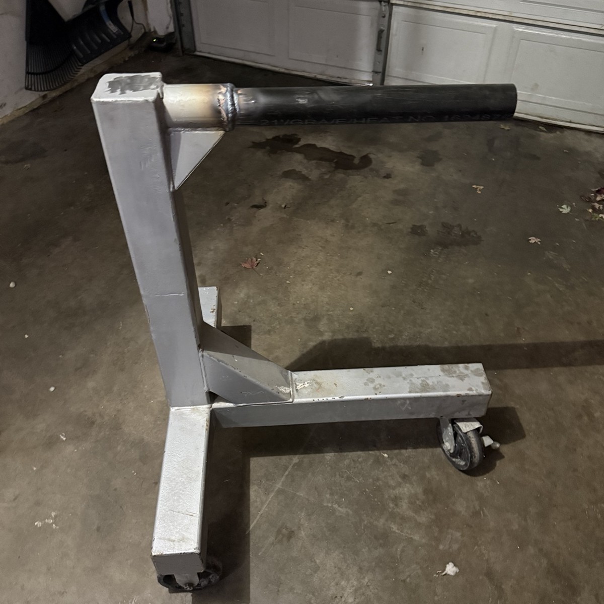 Welded rolling metal stand in a shop